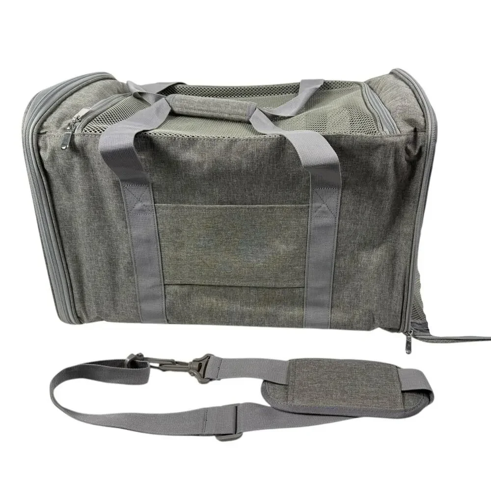 New Collapsing Cat Carrier for Large Cats Gray with shoulder strap